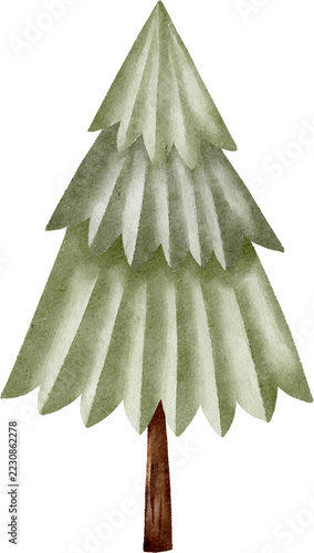 Watercolor Fringed Green Christmas Tree with Soft Branches