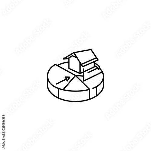 Isometric house on rotating pie chart segments