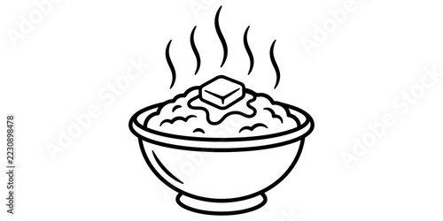 Fotografie Bowl of hot cereal with a melting pat of butter on a transparent background for breakfast and food menu design