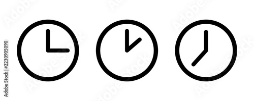 Minimal Analog Clock Icon Set, Black Outline Time Symbols