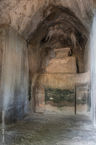 Amba-Ambika group of caves, a rock-cut caves of The Manmodi or Manmukud Caves complex, an unfinished Chaitya-cave and a number of ruined cells and viharas, Junnar, Pune, Maharashtra, India.