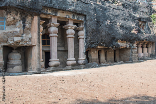 Amba-Ambika group of caves, a rock-cut caves of The Manmodi or Manmukud Caves complex, an unfinished Chaitya-cave and a number of ruined cells and viharas, Junnar, Pune, Maharashtra, India.