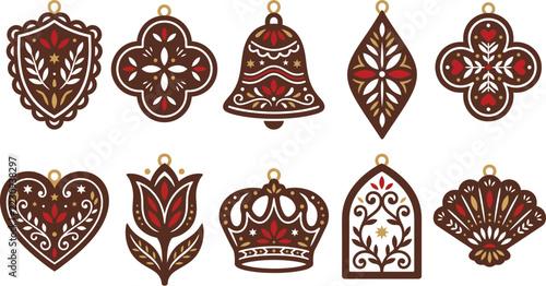Elegant Vintage Christmas Ornament Set with Ornate Floral and Botanical Decorative Designs