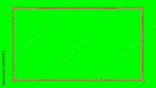 Glowing red digital rectangle frame overlay on green screen chroma background