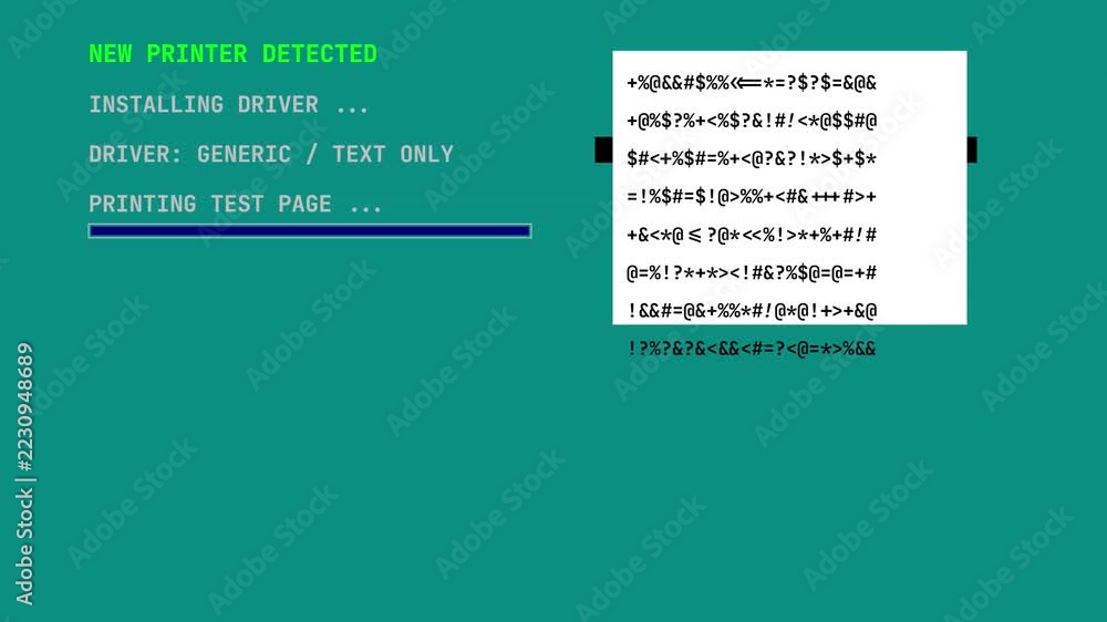 Retro Computer Interface Animation Showing Printer Driver Installation ...