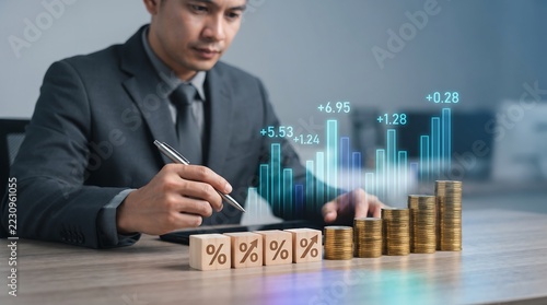 Financial Growth Concept with Stack of Coins and Upward Arrow for Investment Success