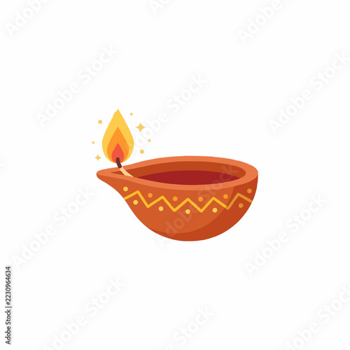 diwali diya oil lamp with small flame diwali festival flat vector icon isolated on white background