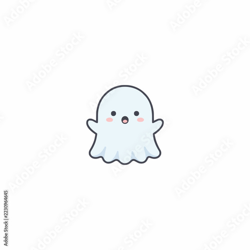 smiling ghost flat vector illustration with simple face isolated on white background halloween