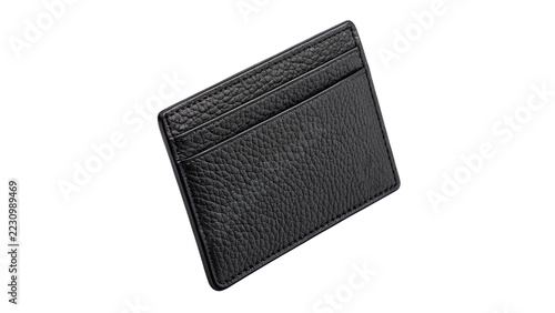 Fotografie Closed elegant black leather card holder wallet slim minimalist personal finance accessory isolated on transparent background