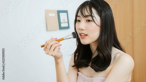Beauty Cosmetics Concept Pretty Asian Young Woman Her Mouth