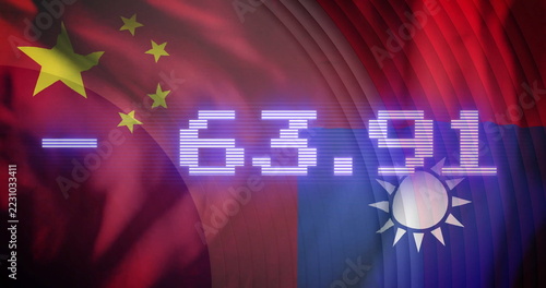 Digital number image over Chinese and Taiwanese flags