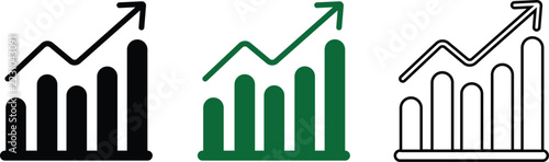 Growth bar chart icon set vector illustration isolated on white background