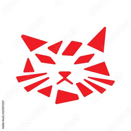 Modern Minimalist Geometric Cat Head Red Logo