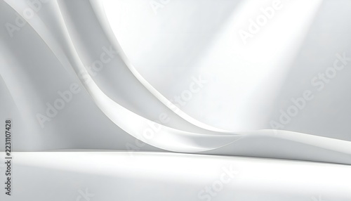 Modern Minimalist Abstract White Surface with Soft Curves and Shadows