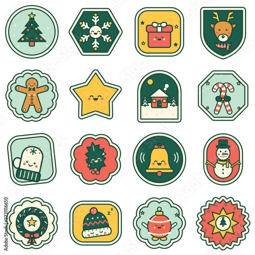 Christmas Winter Holiday Celebration Vector Flat Icons Set