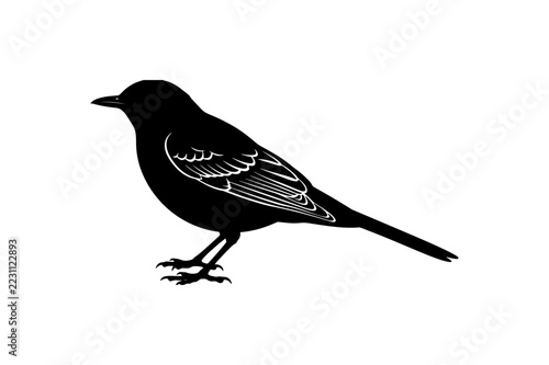 Simple black silhouette small songbird icon