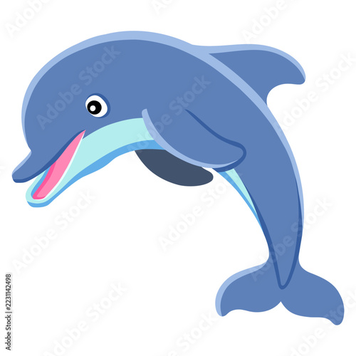 adorable dolphin smiling happy while jumping above ocean surface colorful flat style hand drawn illustration