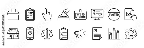 Election Day line icon set. Government icons, political icons, and voting icons. Vector illustration.