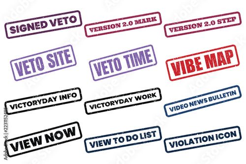 Fotografie Signed Veto and Veto Vintage Grunge Rubber Stamp Badges Set