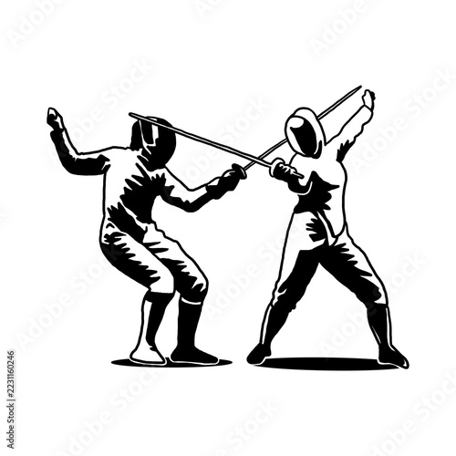 Fotografie black and white style illustration of female fencing bout