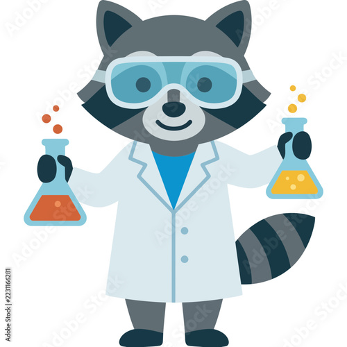 Cute Cartoon Raccoon Animal with Scientist Human Job