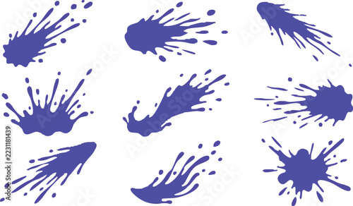 Purple ink splashes and paint drops set isolated on a white background