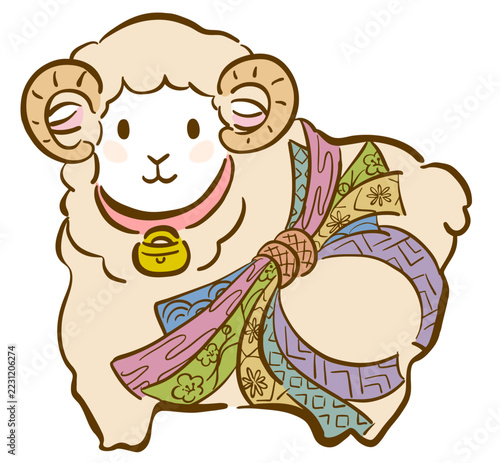 年賀素材　和柄をまとった羊