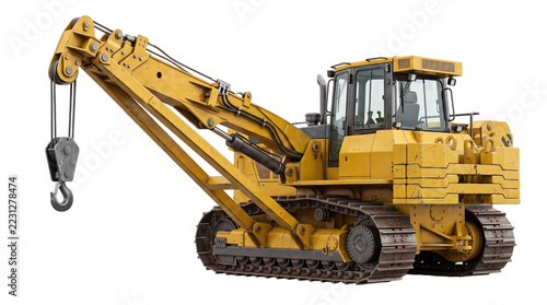 Fotografie Yellow crawler crane with hook and isolated on transparent background