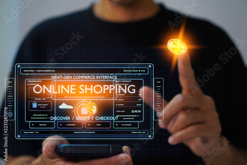 Close up of person hand touching screen on smartphone for online shopping.