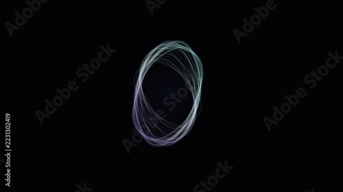 Luminous ethereal light trails swirl in a complex rotational pattern creating a mesmerizing glowing circular formation that pulses with vibrant energy across the darkness of the deep cosmic void