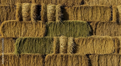 Stacked Golden Hay Bales Pattern Texture.