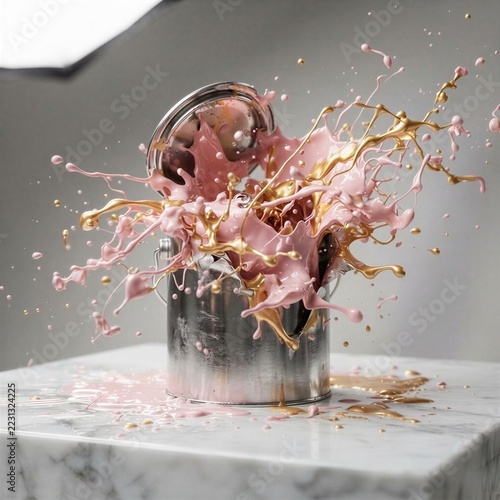 Abstract art of paint splash, pink and gold colors, creative explosion and liquid motion