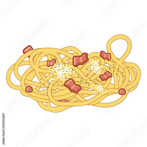 Delicious Italian spaghetti carbonara pasta vector illustration isolated on white background. Traditional noodle meal