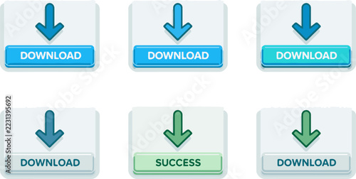 Modern Interface Download and Success Button Icons Collection