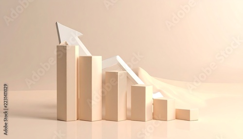 Rising Arrow Chart 3D Mockup with an Upward Growth Trend on a Light Cream Background