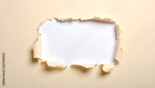Ripped Edge Paper Sheet with Rough Torn Borders and a Minimalist Texture on a Light Cream Background