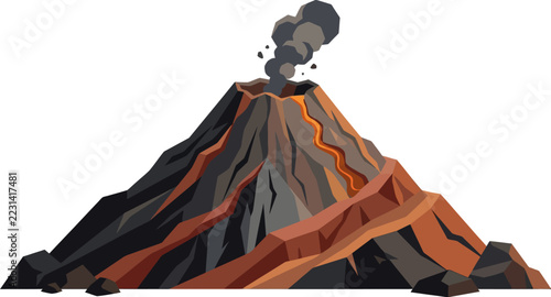 Illustration of an erupting volcano with flowing lava.