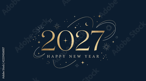 Minimal elegant new year concept illustration with colorful elements for creative decoration and seasonal celebration isolated background