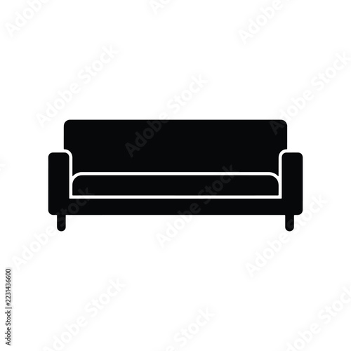 Three Seat Sofa Black Silhouette Icon