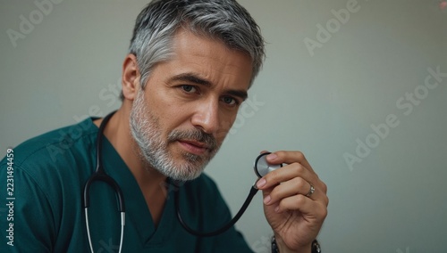 A man holding a stethoscope, likely a doctor or medical professional