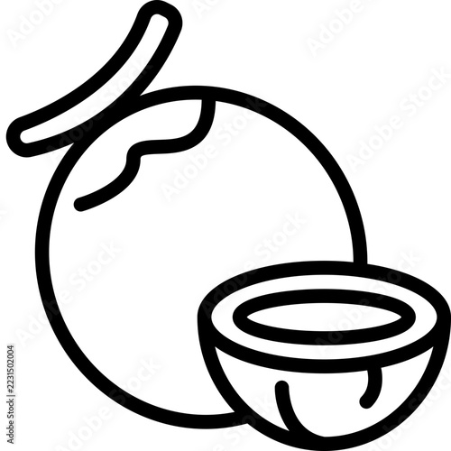 coconut fruit outline style vector, representative fruit and for serve to drink