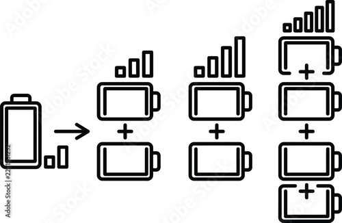 Battery power capacity charging levels simple linear style vector set