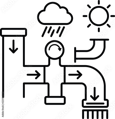 Drainage system and water management infrastructure line art vector