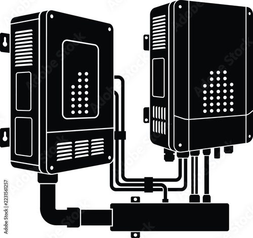 Solar power inverter energy conversion system black and white art vector