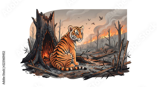 Emotional crayon artwork of a young tiger sitting