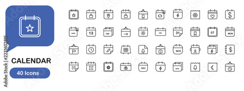Professional Modern Star Favorite Calendar Line Icons Set For Priorities