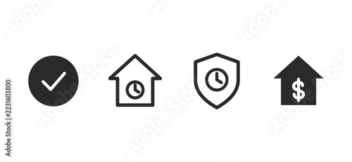 Professional Modern Solid Vector Icons With Checkmark And House Clock