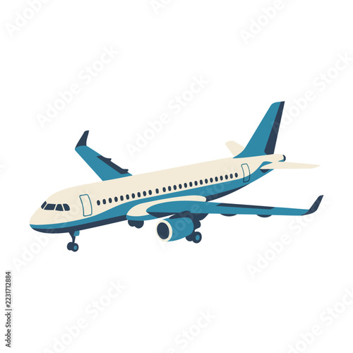 Modern commercial airplane flying mid air Vector