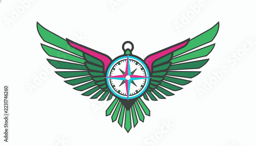 Symbolic Compass with Wings Illustration Design.
