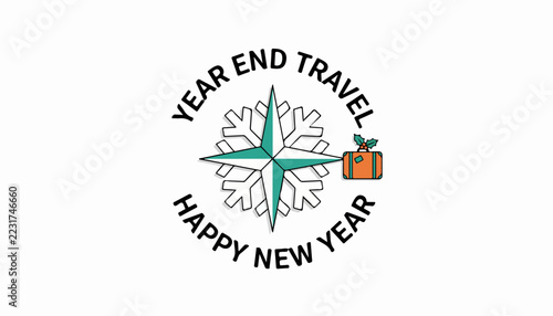 Year End Travel and Happy New Year Emblem Design.